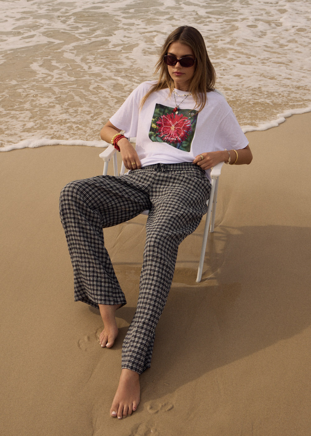 AFENDS Womens Asta - Seersucker Wide Leg Pant - Steel Check