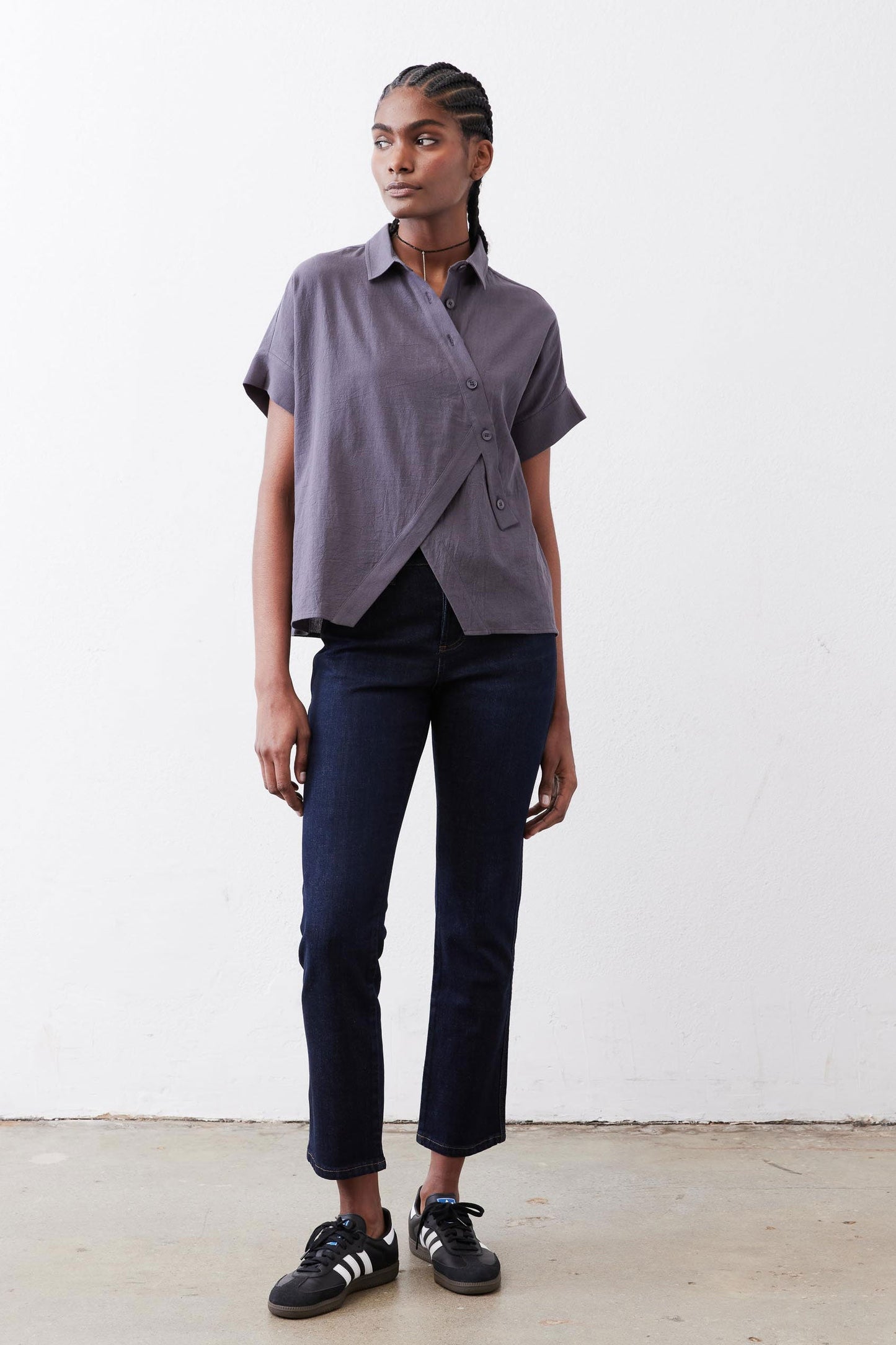 Asymmetric Button Short Sleeve Blouse