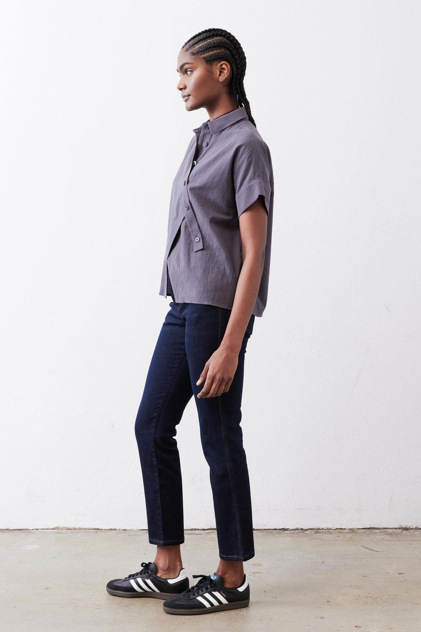 Asymmetric Button Short Sleeve Blouse