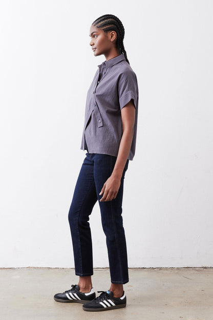 Asymmetric Button Short Sleeve Blouse