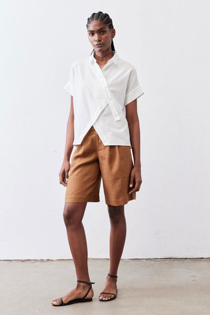 Asymmetric Button Short Sleeve Blouse