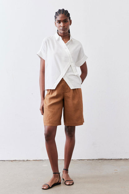 Asymmetric Button Short Sleeve Blouse
