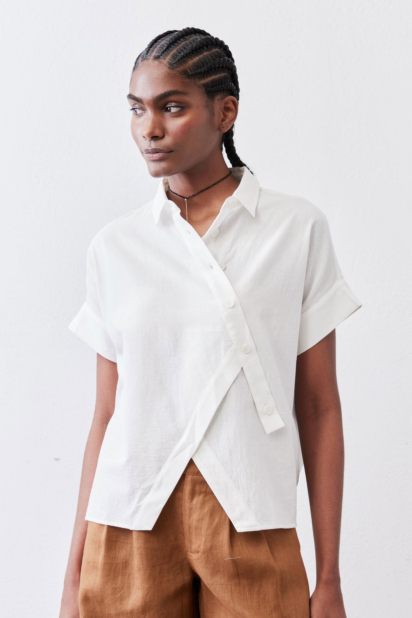 Asymmetric Button Short Sleeve Blouse