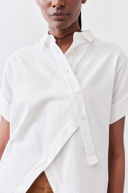 Asymmetric Button Short Sleeve Blouse