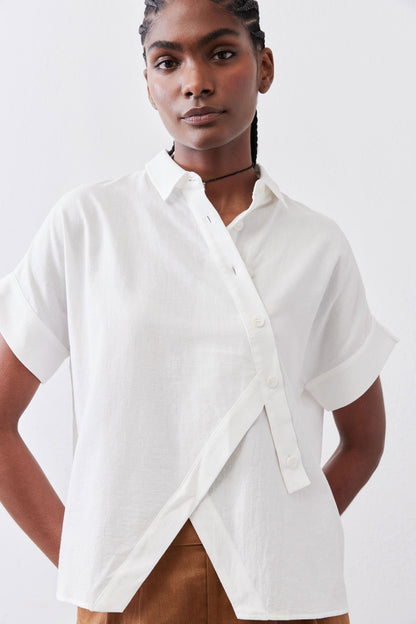 Asymmetric Button Short Sleeve Blouse