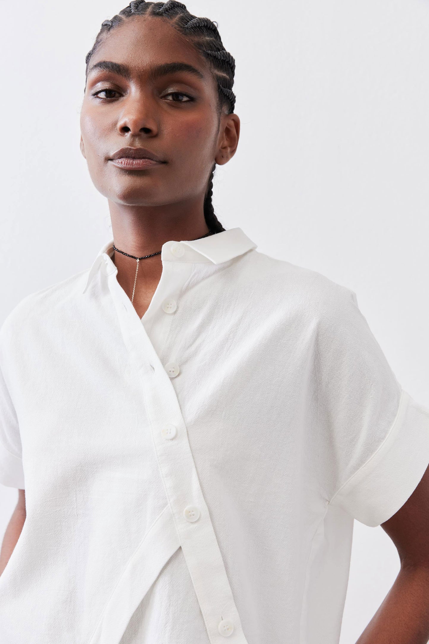 Asymmetric Button Short Sleeve Blouse