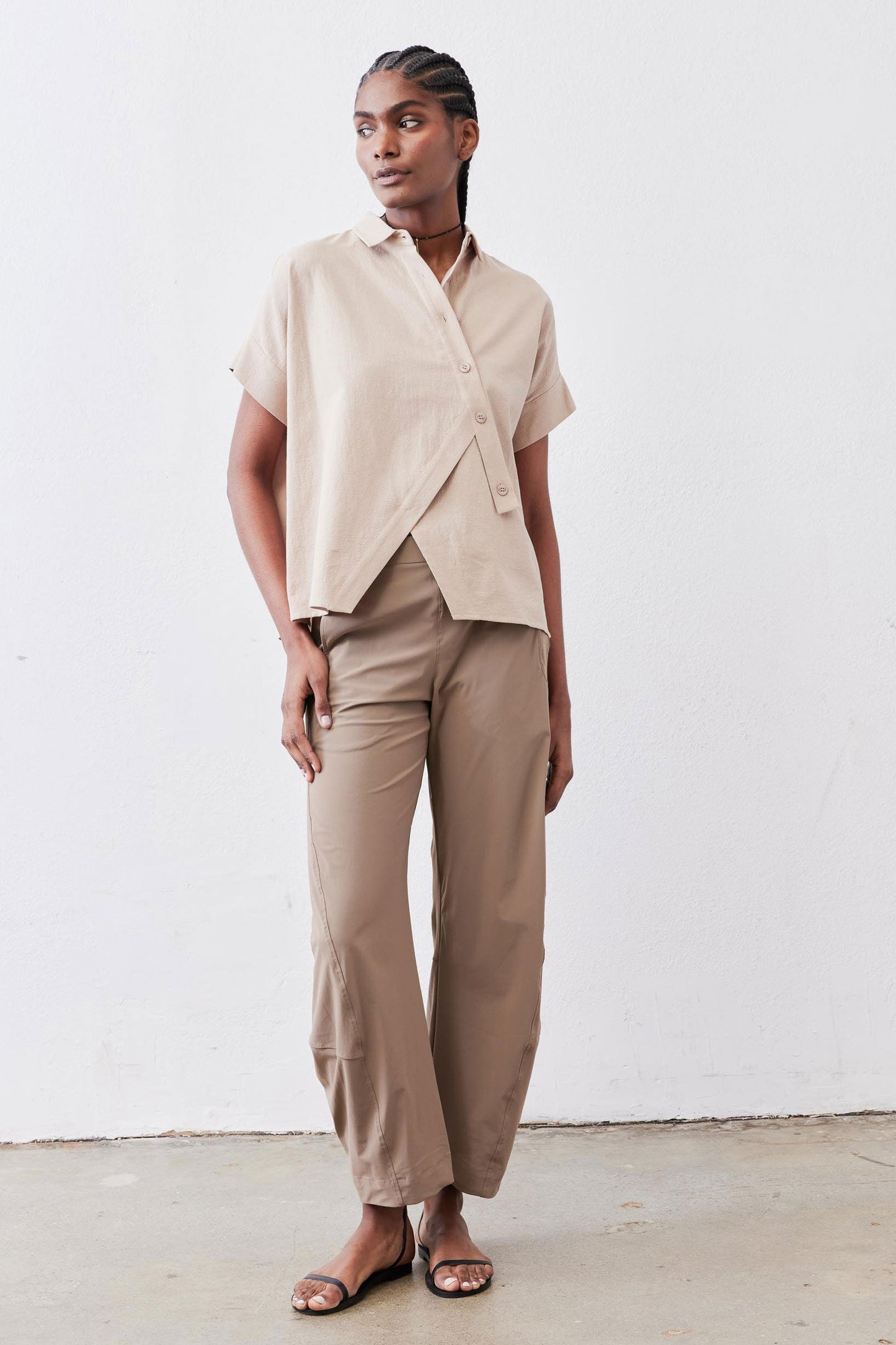 Asymmetric Button Short Sleeve Blouse