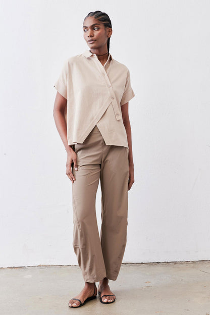 Asymmetric Button Short Sleeve Blouse