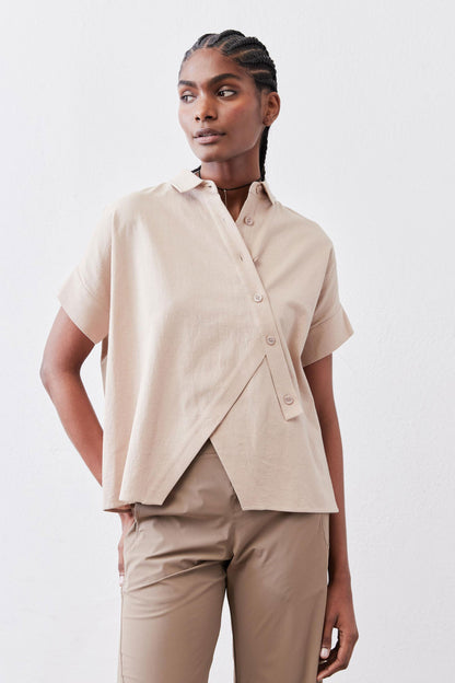 Asymmetric Button Short Sleeve Blouse