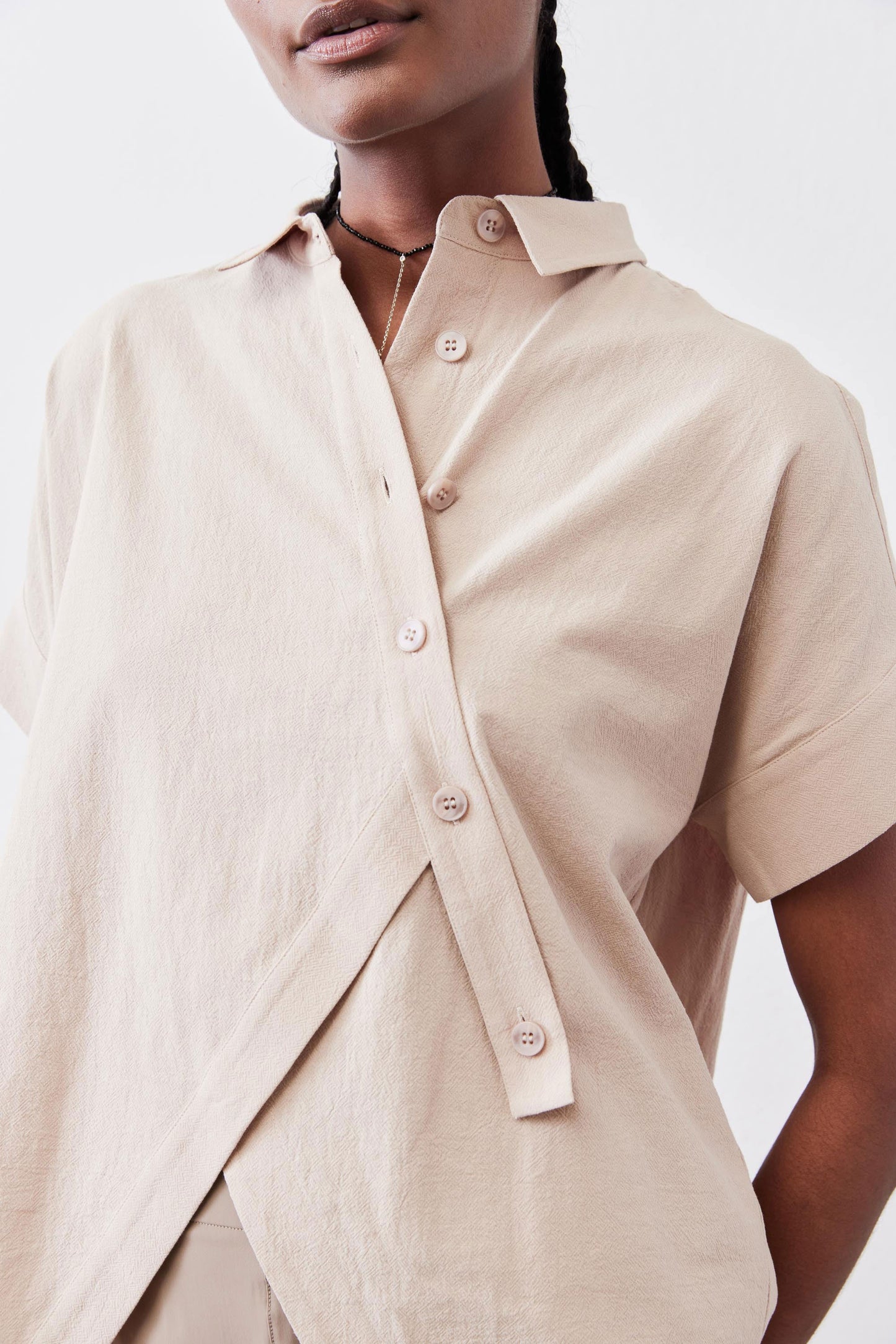 Asymmetric Button Short Sleeve Blouse