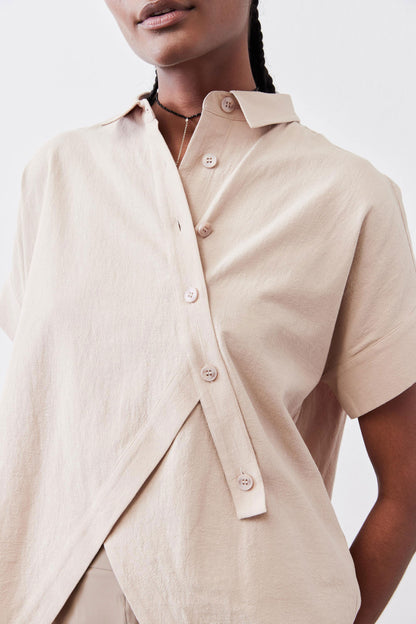 Asymmetric Button Short Sleeve Blouse
