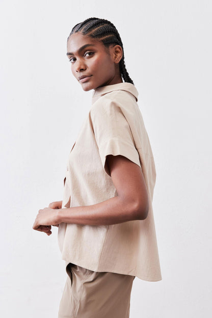 Asymmetric Button Short Sleeve Blouse