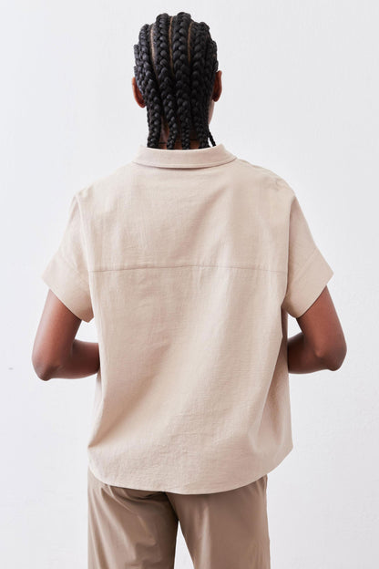 Asymmetric Button Short Sleeve Blouse