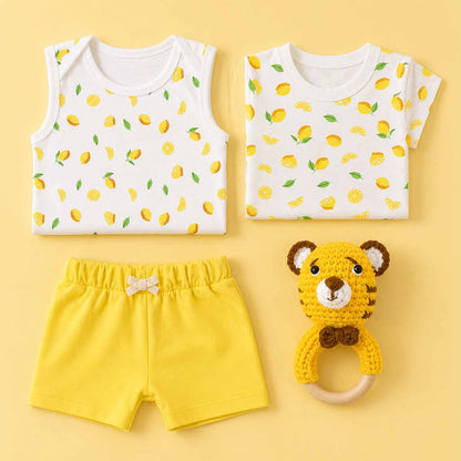 Baby Home Coming Outfit Set | Baby Shower Gift Hamper | Baby Essential Clothes Set | Lemon | Pack of 4