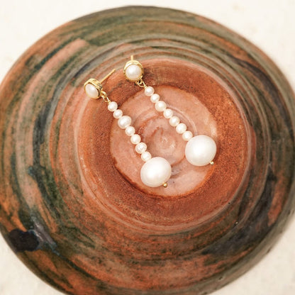 Baroque & Seed Pearl Drop Earrings 18ct Gold Plate