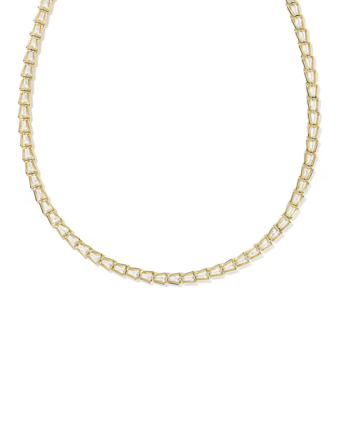 Bella Tennis Necklace Gold Metal White CZ