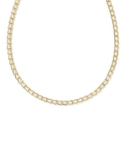 Bella Tennis Necklace Gold Metal White CZ