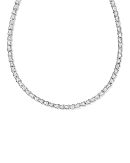 Bella Tennis Necklace Rhodium Silver Metal White CZ