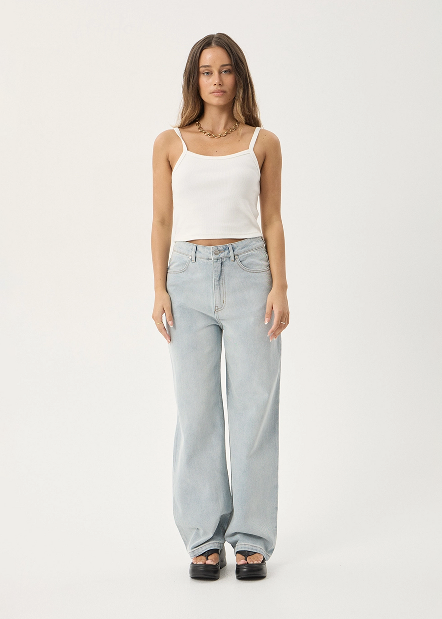 AFENDS Womens Bella - Denim Wide Leg Jean - Stone Blue