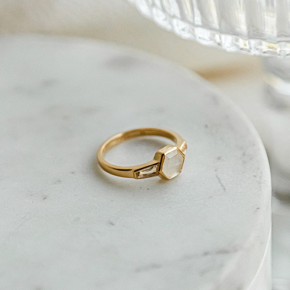 Beloved Moonstone Hexagon Ring 18ct Gold Plate
