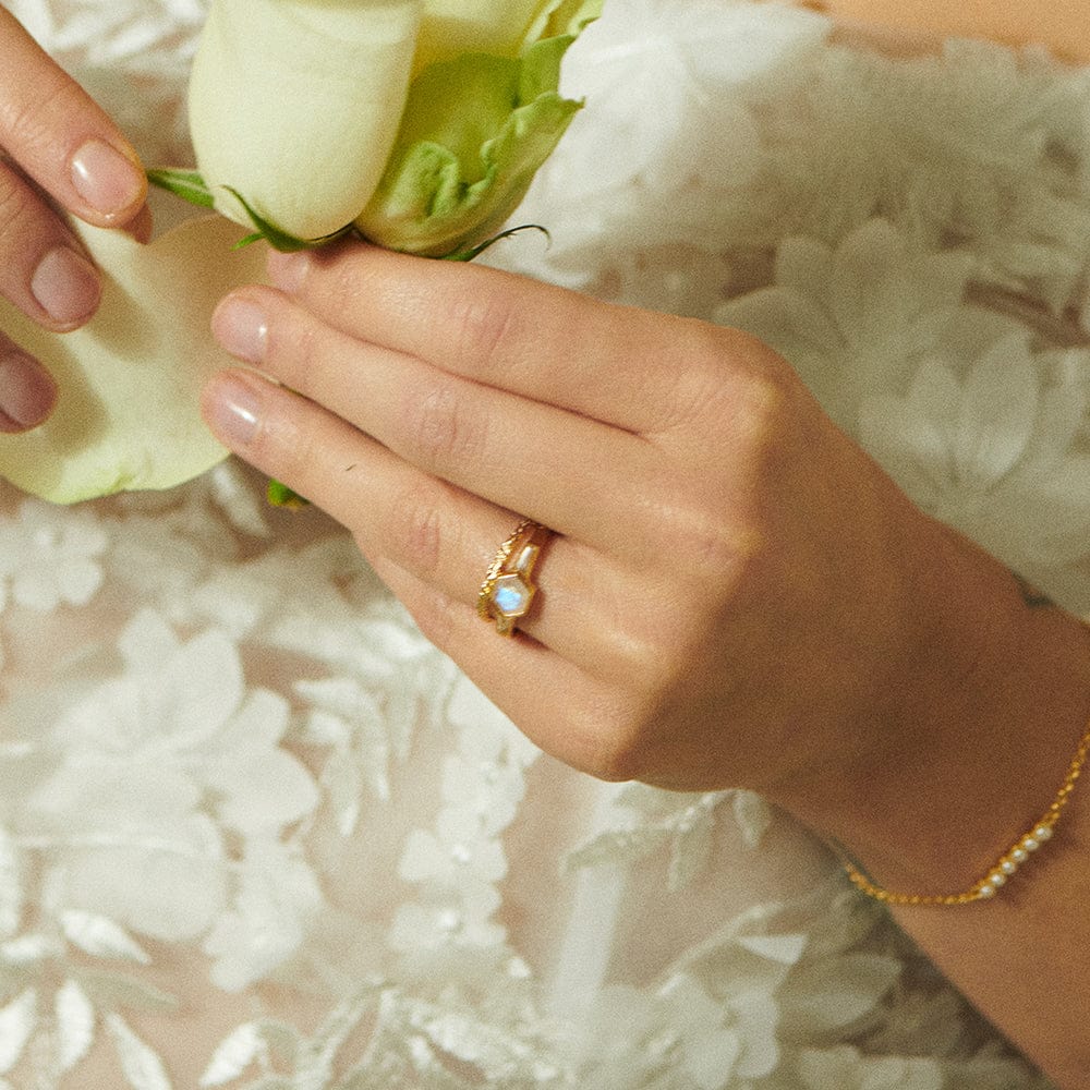 Beloved Moonstone Hexagon Ring 18ct Gold Plate
