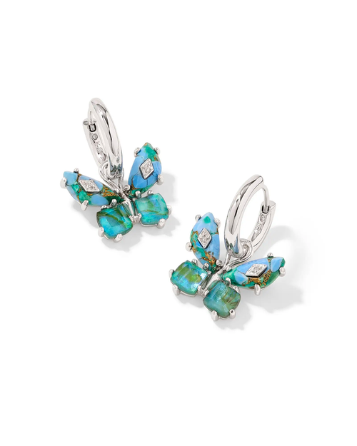 Bianca Butterfly Huggie Earrings Rhodium Bright Aqua Mix
