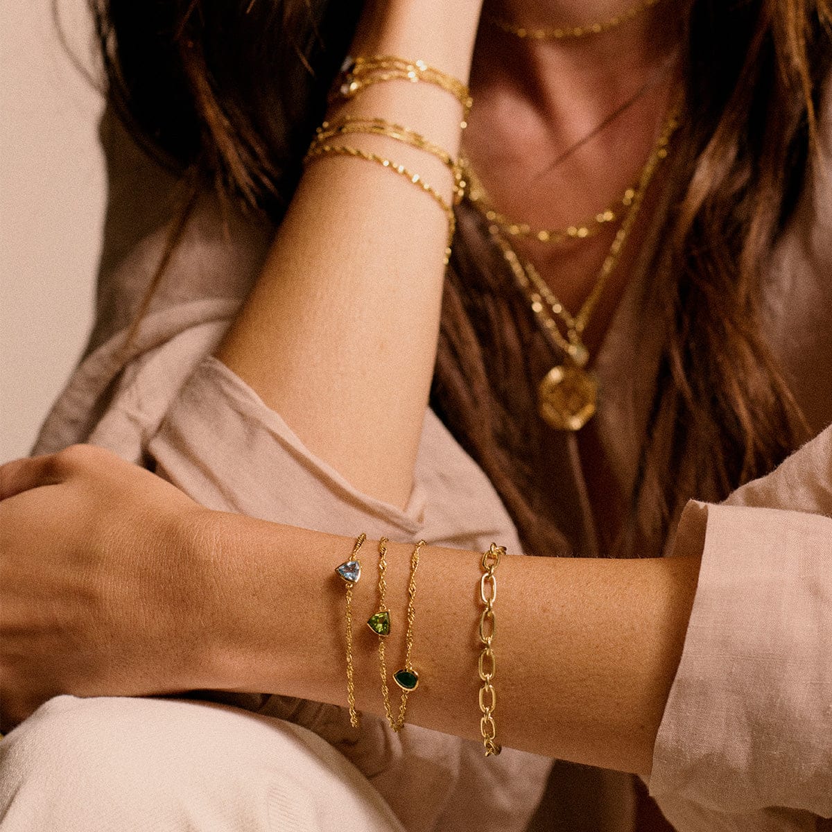 Birthstone Charm Bracelet 18ct Gold Plate