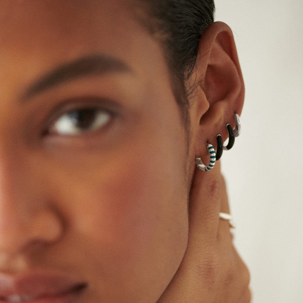 Black Huggie Hoop Earrings Sterling Silver