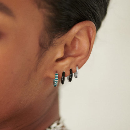 Black Huggie Hoop Earrings Sterling Silver