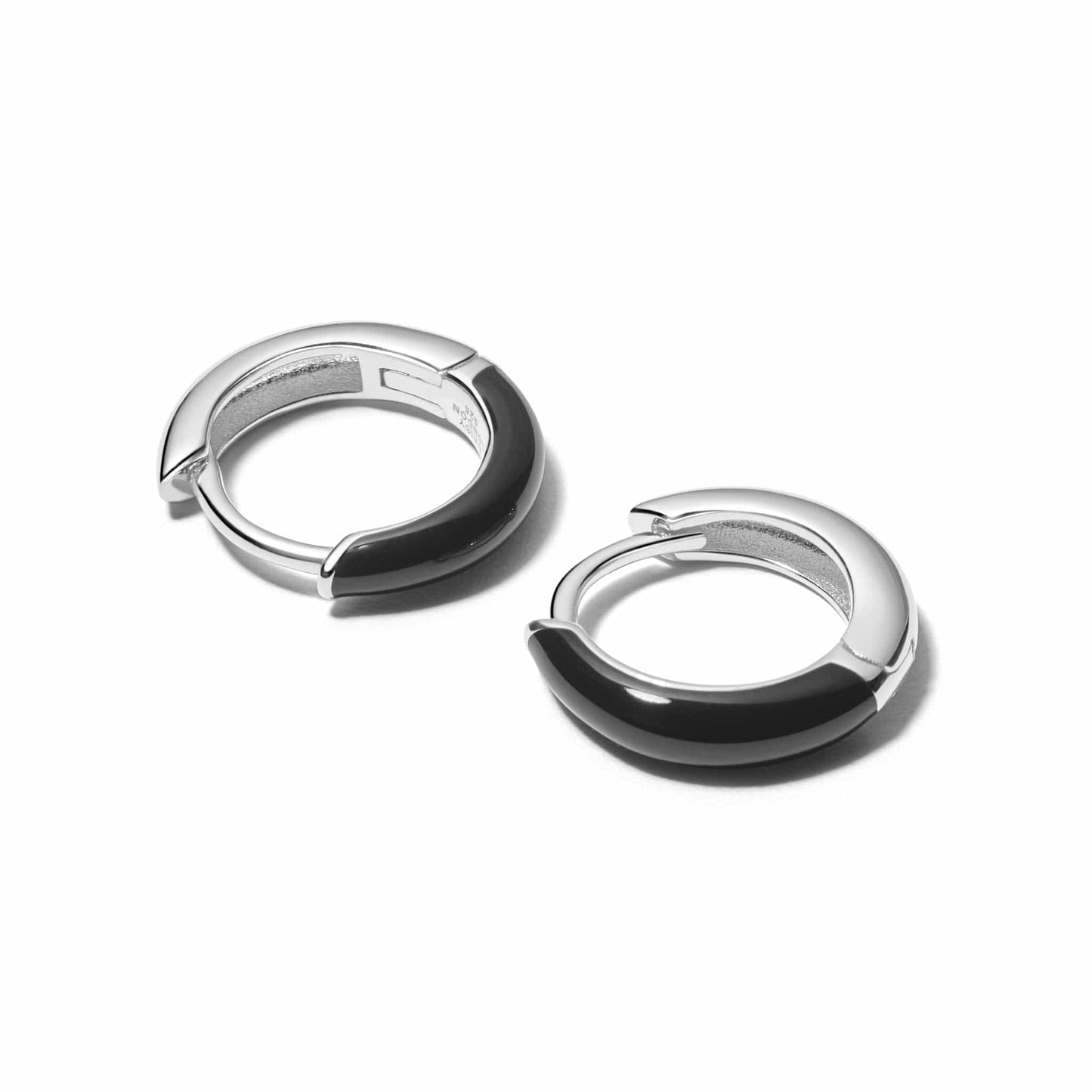 Black Huggie Hoop Earrings Sterling Silver