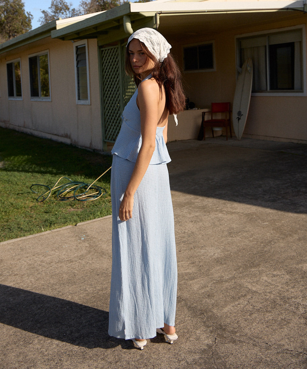 AFENDS Womens Lita - Seersucker Maxi Skirt - Blue