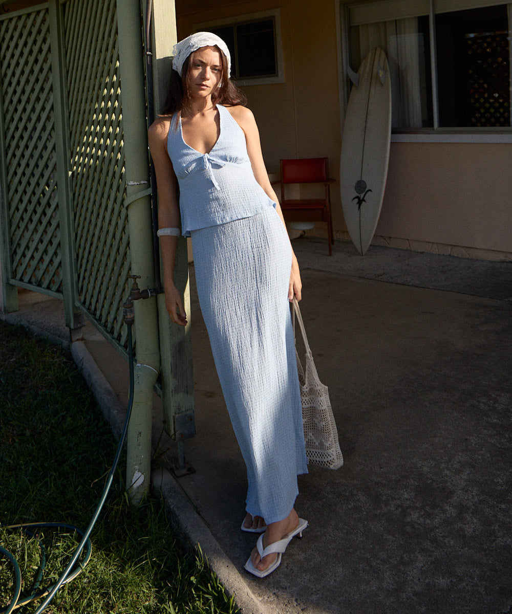 AFENDS Womens Lita - Seersucker Maxi Skirt - Blue