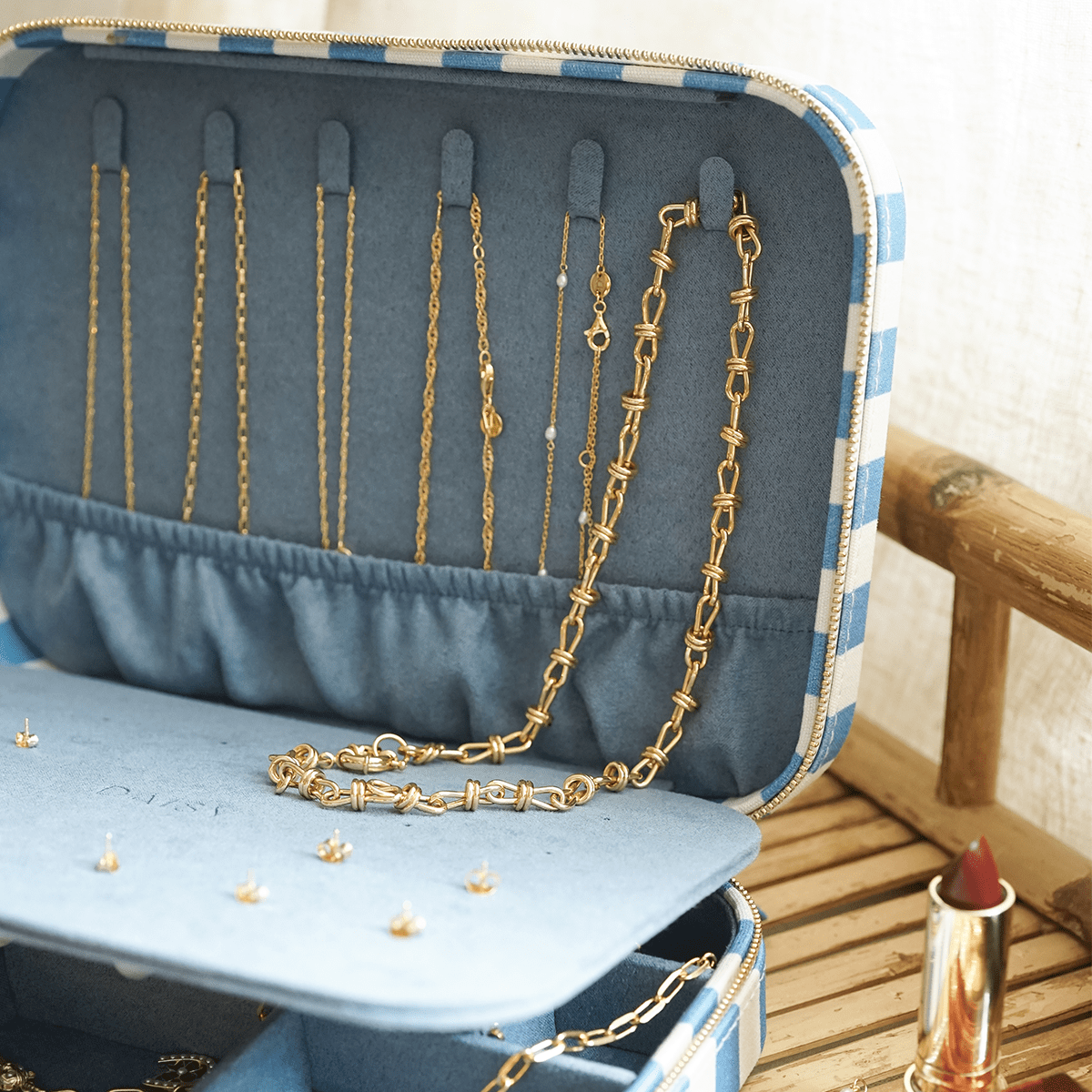 Blue Stripe Large Jewellery Box