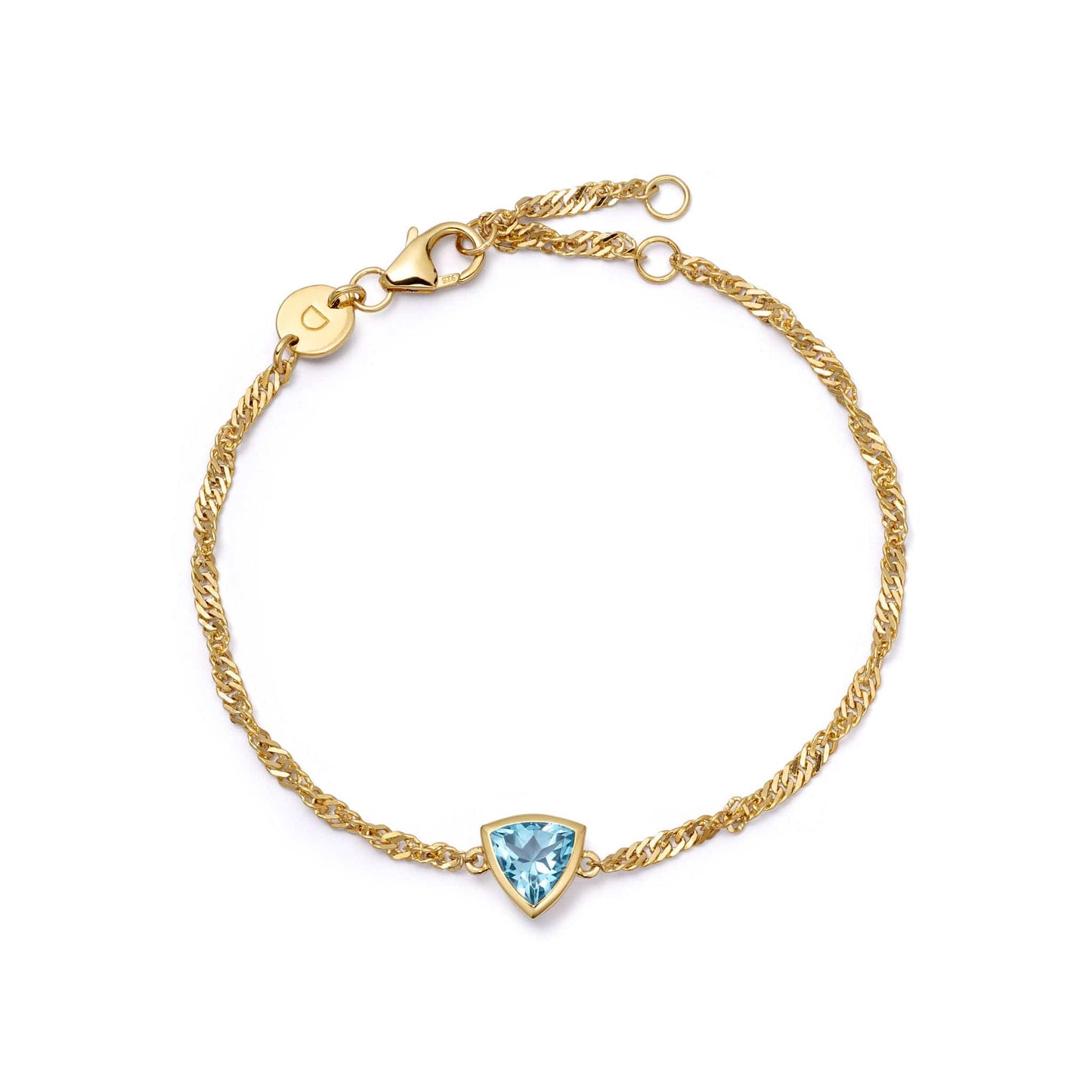 Blue Topaz December Birthstone Charm Bracelet 18ct Gold Plate
