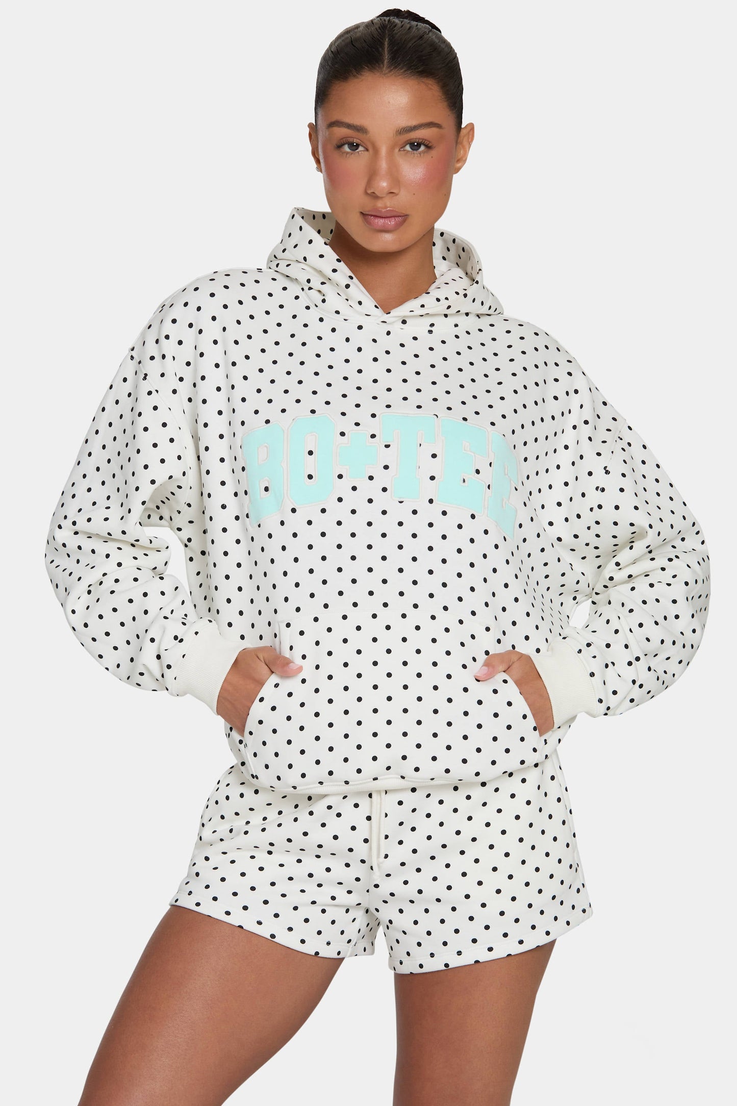 Oversized Applique Hoodie  in Monochrome Polka Dot