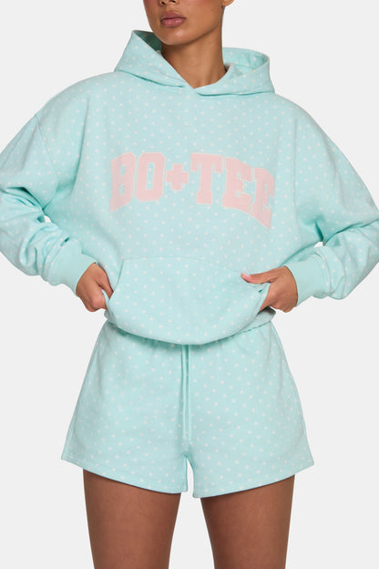 Oversized Applique Hoodie  in Peppermint Polka Dot
