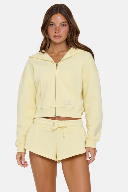 Oversized Zip-Up Hoodie in Buttercream