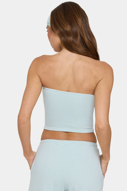 Ribbed Jersey Bandeau Top in Mint Stripe