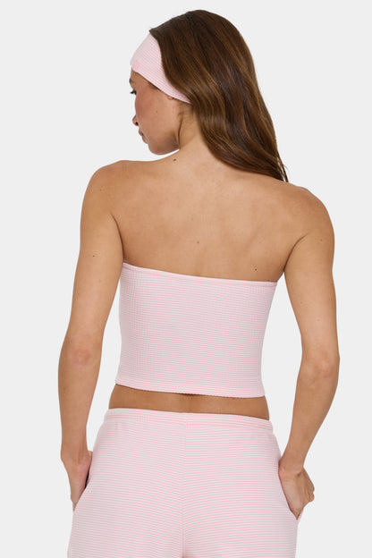 Ribbed Jersey Bandeau Top in Peach Stripe