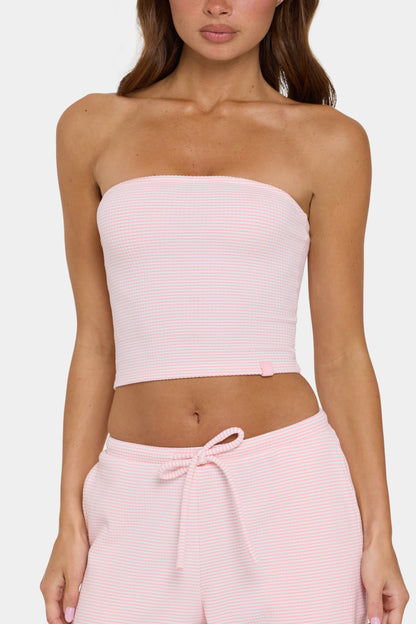 Ribbed Jersey Bandeau Top in Peach Stripe