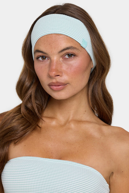Ribbed Jersey Headband in Mint Stripe