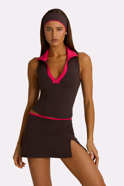 Soft Active Collared Tank Top in Truffle