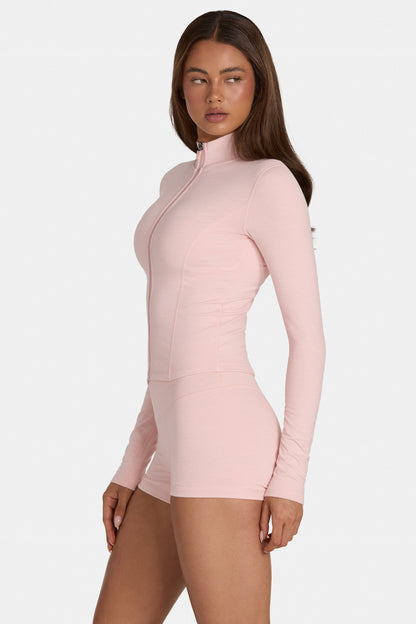 Soft Active Zip-Up Jacket in Blush Marl