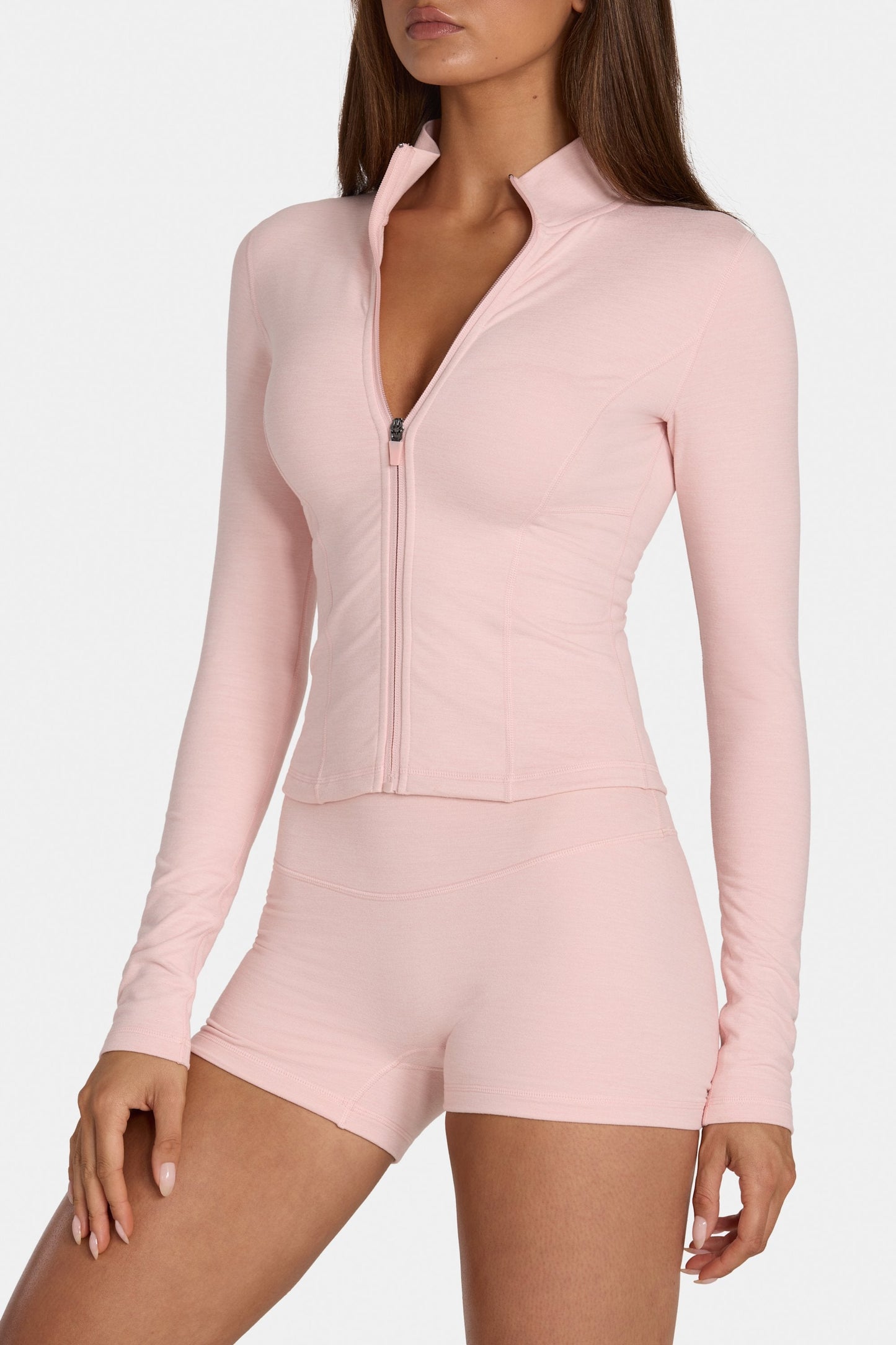 Soft Active Zip-Up Jacket in Blush Marl