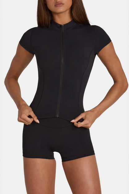 Soft Active Zip-Up Top in Black