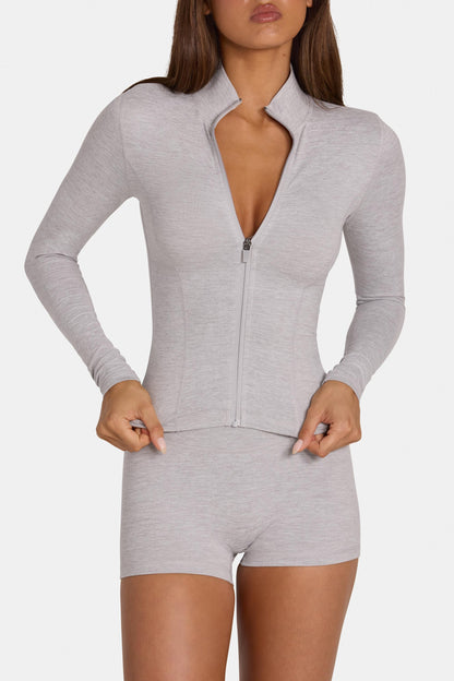Soft Active Zip-Up Jacket in Grey Marl