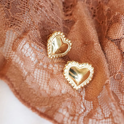 Bobble Heart Stud Earrings 18ct Gold Plate
