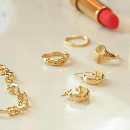 Textured Hoop Earrings 18ct Gold Plate