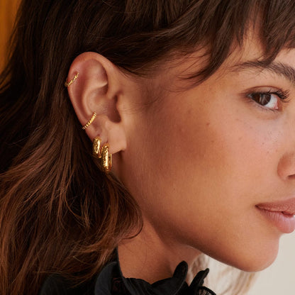 Textured Hoop Earrings 18ct Gold Plate