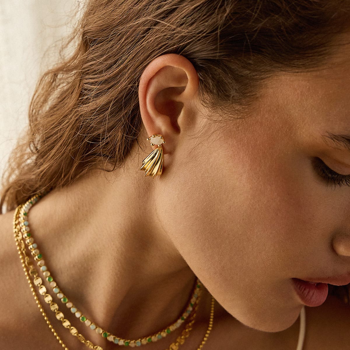 Wave Stud Earrings 18ct Gold Plate